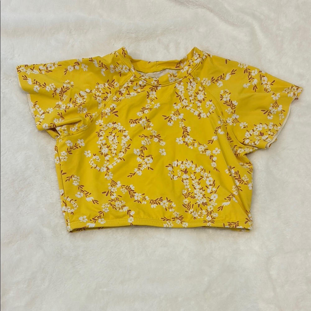 Garnet Hill Kids Yellow Floral Cropped Swim Top